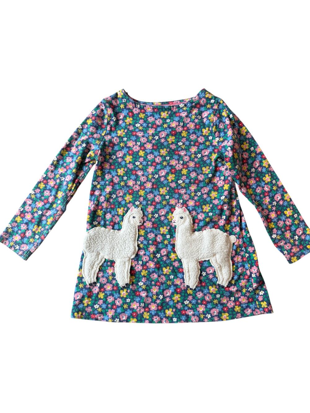 Mini Boden Floral Ditsy Alpaca Appliqué Tunic Top Girls 6-7Y Navy